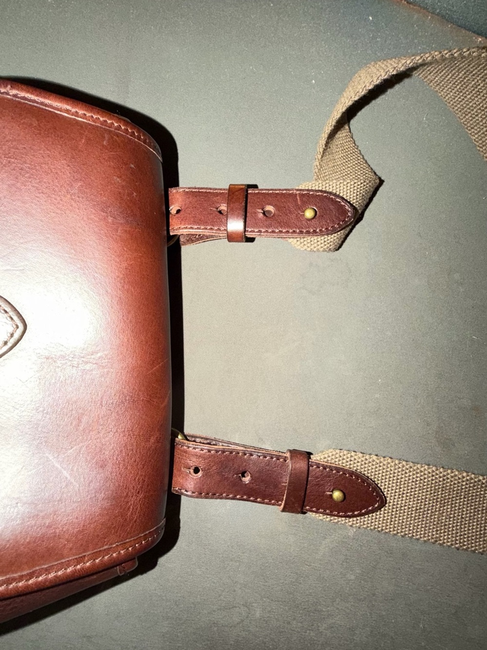 Ralph Lauren VintageToast Color  Leather Crossbody with Canvas Strap Rugby - Picture 7 of 8